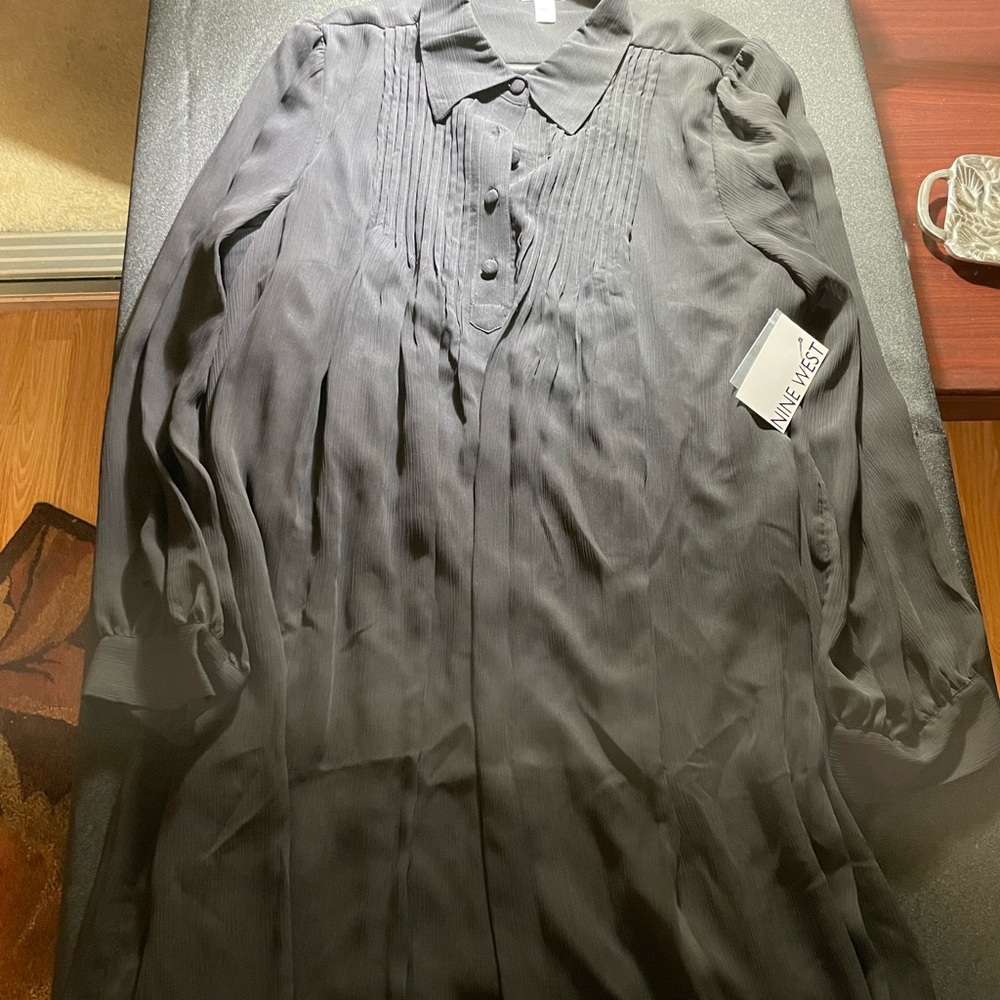 Nine West Charcoal Button-Up Blouse Dress